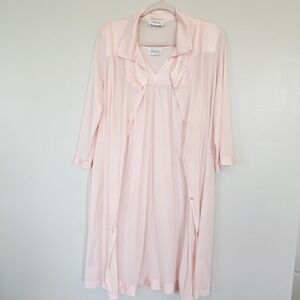 Vtg Vanity Fair‎ Medium Pink Silky Nylon  Satin Nightgown Robe Peignoir Set.E114
